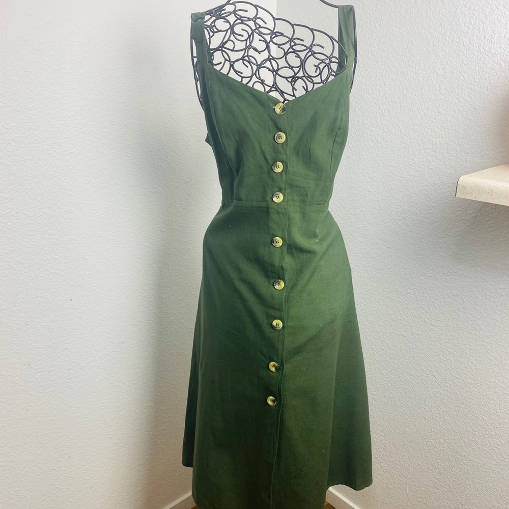 JAPNA Dress Linen Olive Green M Backless